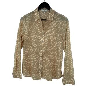 Coldwater Creek No Iron Peach Cream Polka Dot Blouse Small Twee Boho Chic Casual